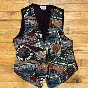 Vintage Denim Republic Vest Made In USA Travel Tourism Pattern Women's Small